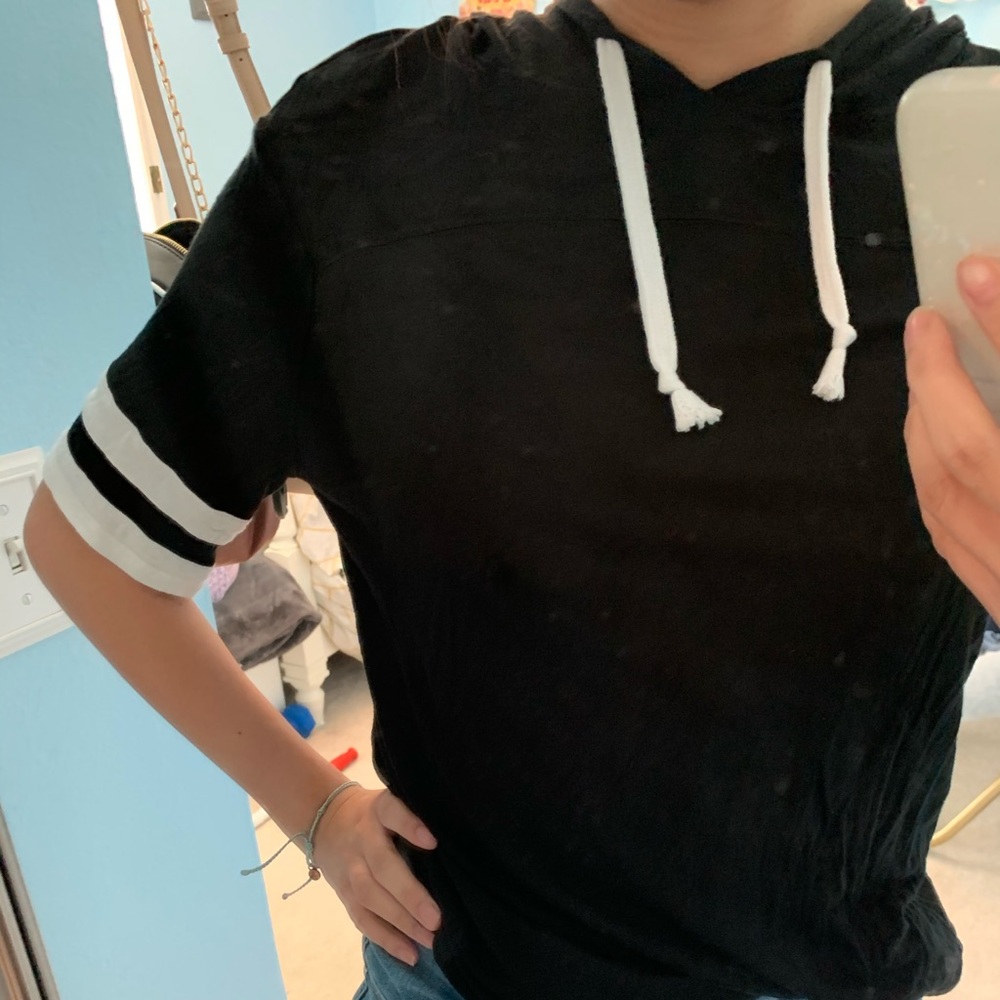 A light-weight short sleeve pullover hoodie